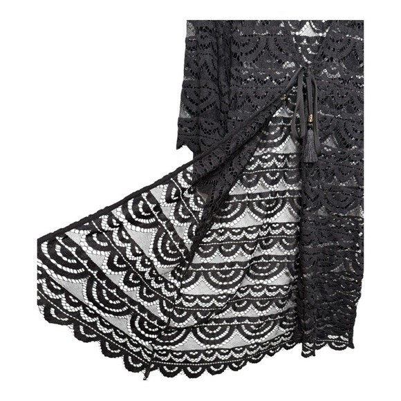 Spiaggia Dolce Black Sweet Beach Tassel Tie Cover Up Size Large 5721-009 NWOT - Picture 3 of 8